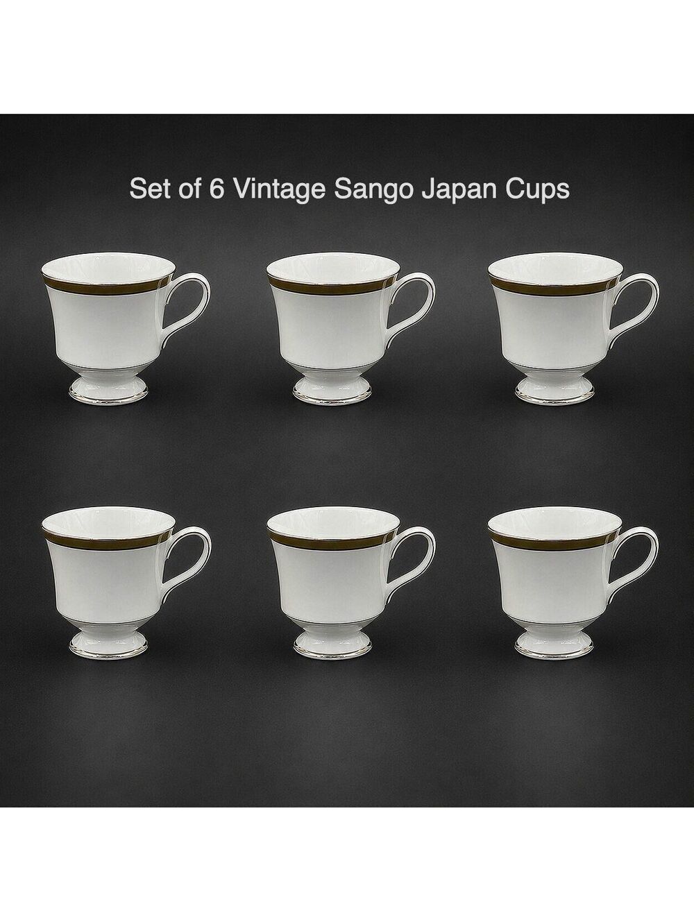 Set of 6 Sango Clarendon 3682 Japan Platinum Trim Coffee Tea Cups, Vintage